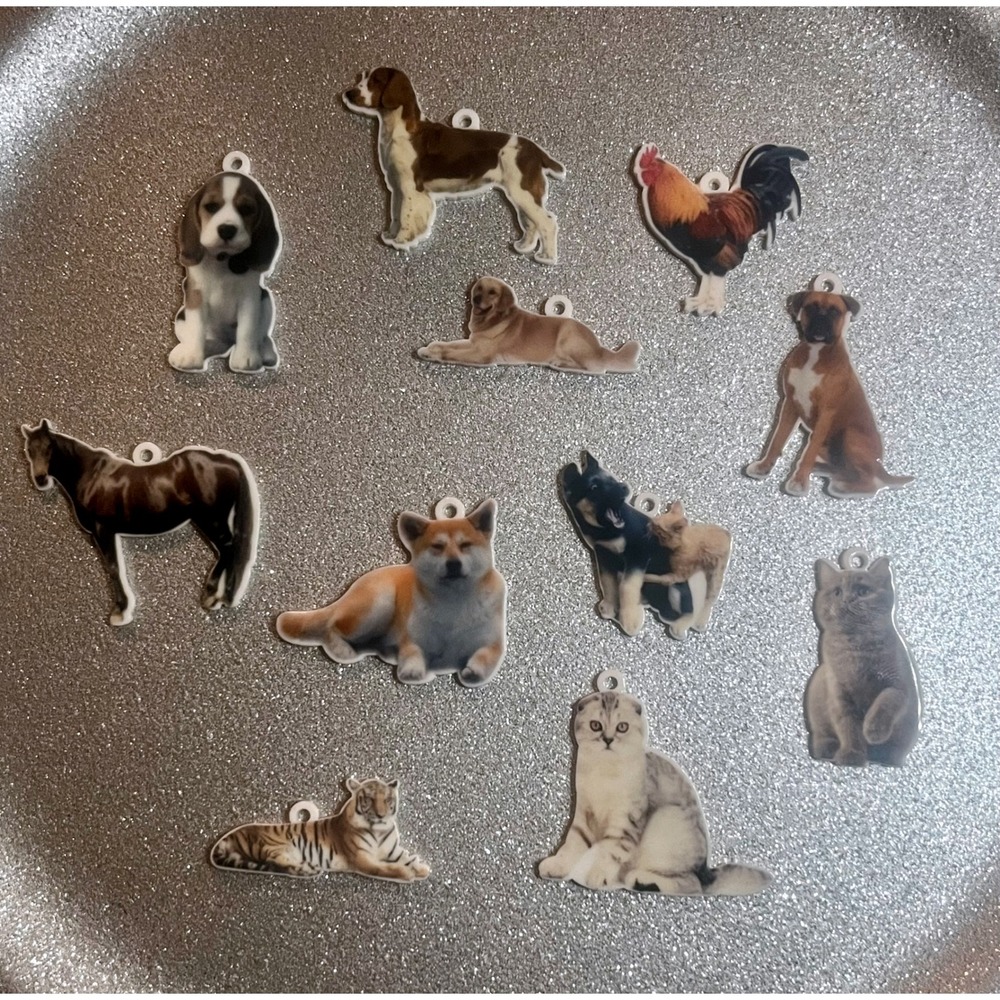 Set Of 11 Animal Charms Pendants Dogs Cats Horse Rooster Tiger Jewelry-Gift -New